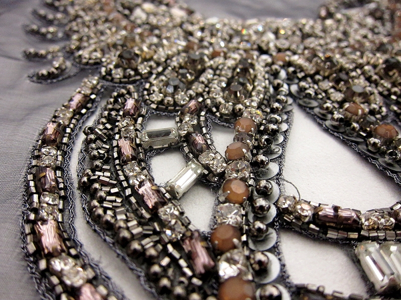 Amelia Beaded Crystal Bodice on Charcoal Silk Organza 2