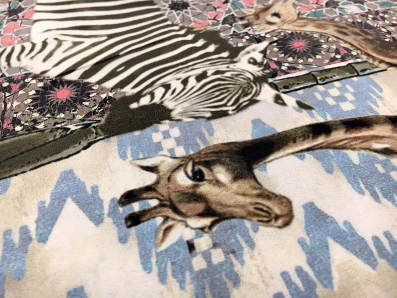 Printed Silk Crepe de Chine with Safari Scenes3