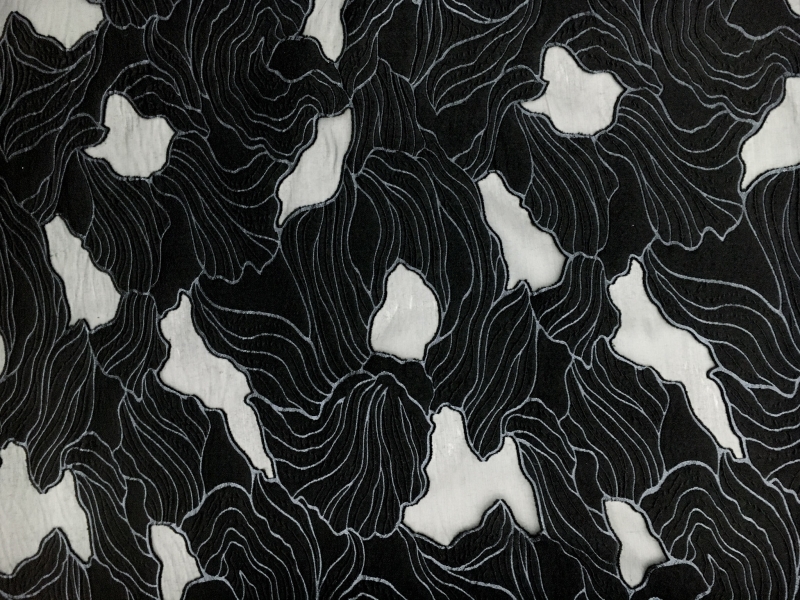 Silk and Wool Blend Organza with Abstract Waves Burnout0