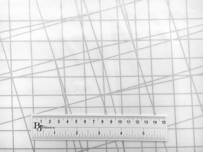 Cotton Broadcloth Metallic Grid Print in White3