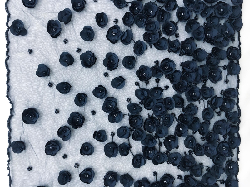 Degradé Embroidery and Flower Appliqués on Tulle0