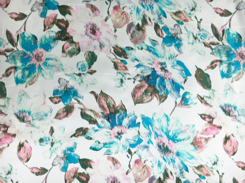 Printed Silk Jacquard Back Satin with Abstract Color Distorted Flowers0