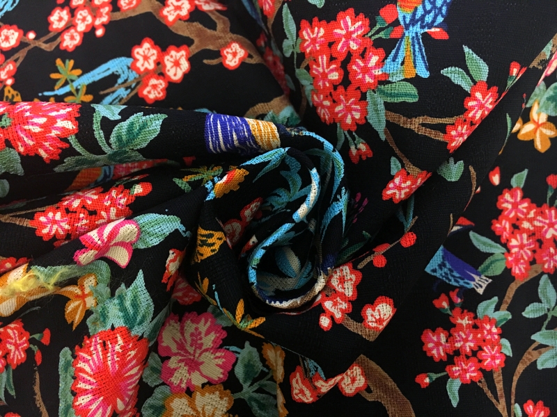 Japanese Textured Cotton Exotic Birds Floral Print 0