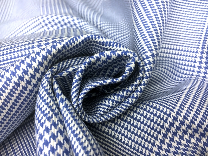 Italian Superfine Wool and Silk Glen Check in Cornflower 1