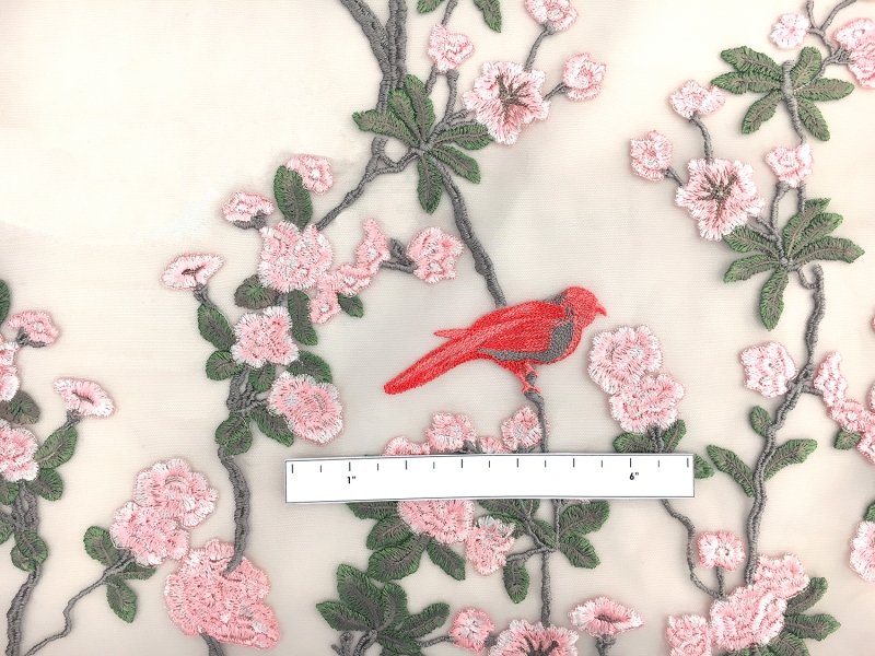Metallic Embroidered Tulle with Birds and Flowers2