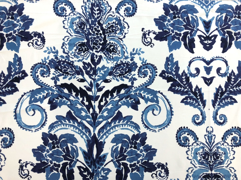 Cotton Canvas Floral Filigree Print in Indigo1
