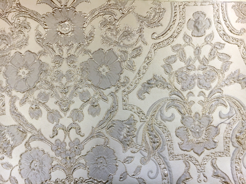 Silk Blend Metallic Cloqué Brocade with Rococo Floral Patterns0