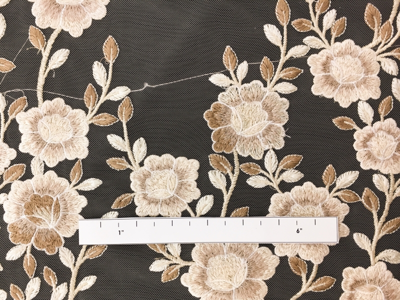 Embroidered Tulle with Vines of Flowers 1