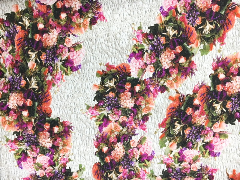 Metallic Silk Blend Matelassé with Floral Bouquets0