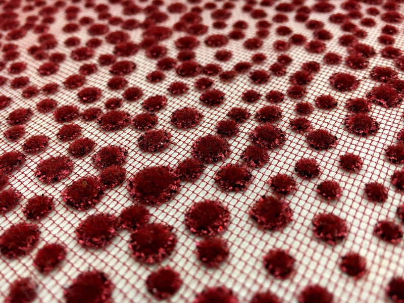 Metallic Flocked Tulle in Burgundy0