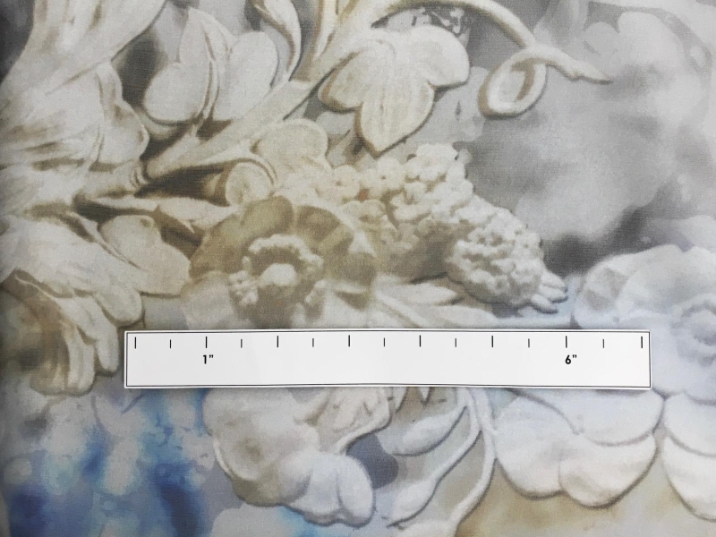 Printed Silk Chiffon with Large Leaves and Filigree1