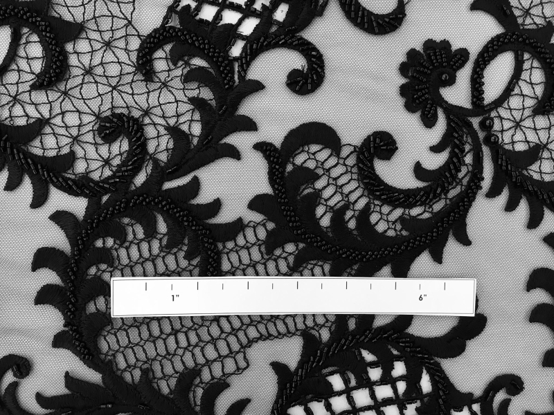 Beaded and Embroidered Tulle in Black1