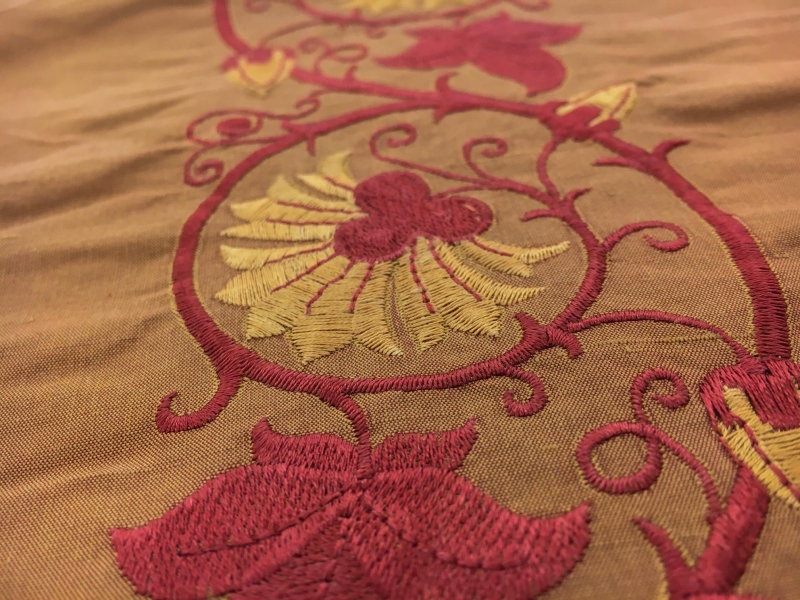 Embroidered Iridescent Silk Chiffon with Rows of Flowers2