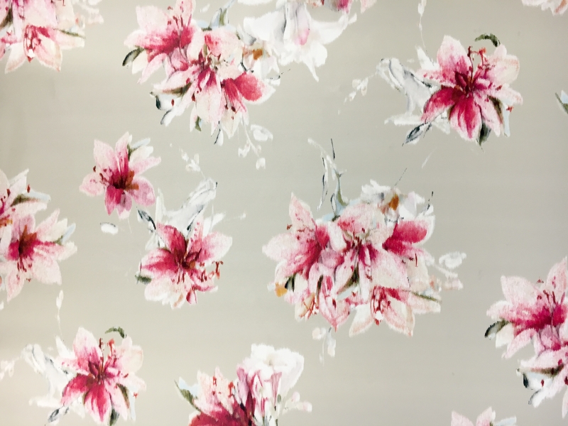 Printed Silk Mikado with Warped Florals0