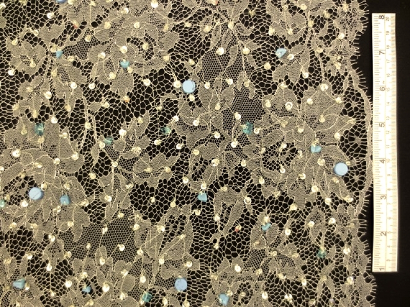 Beaded Metallic Chantilly Lace0