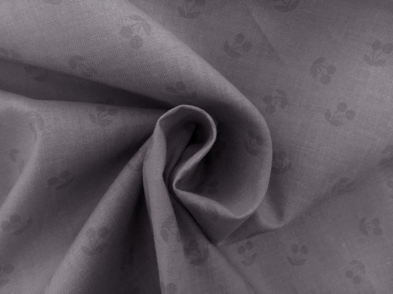 Cotton Broadcloth Cherries Print in Grey 1