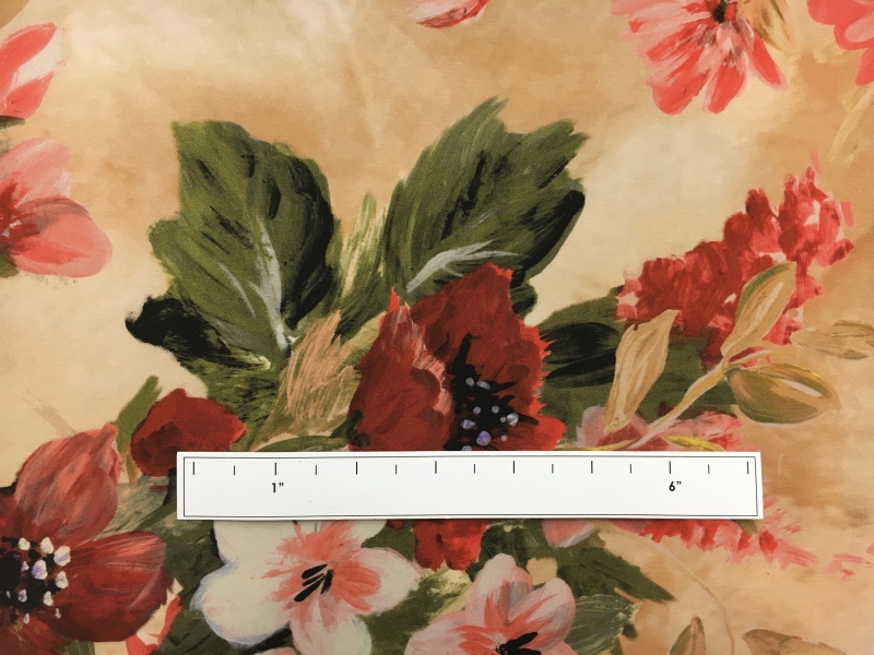 Prined Lightweight Silk Satin with Painterly Fall Flowers1