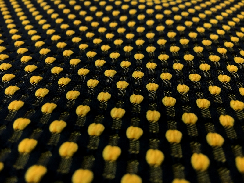 Polyester Swiss Dot Brocade with Yellow Dots0