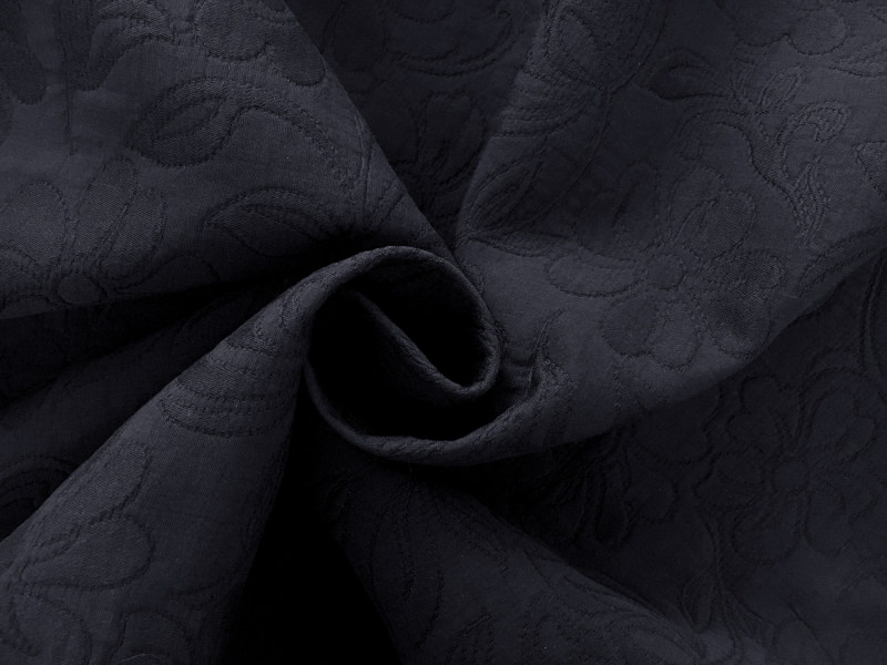 Italian Cotton Blend Floral Brocade in Navy1