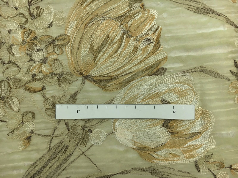 Detailed Floral Embroidery on Metallic Crinkle Silk 1