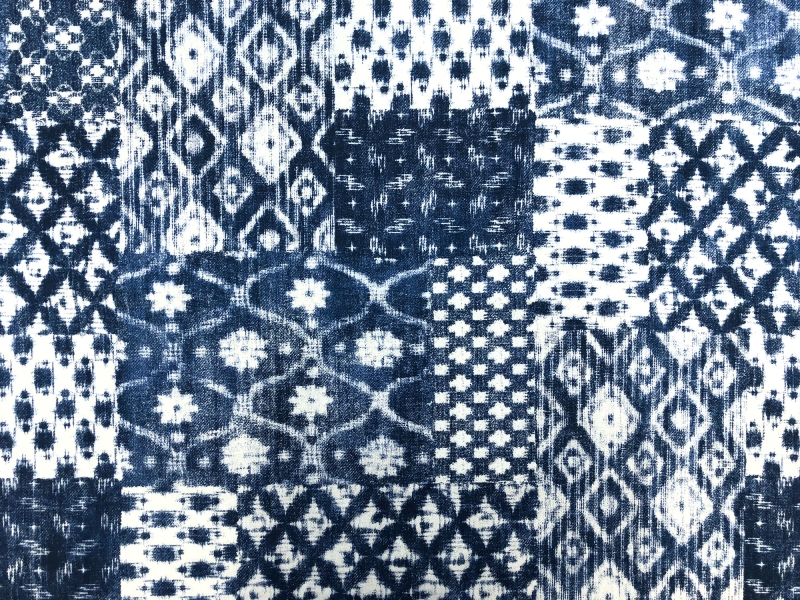 Cotton Canvas Shibori Collage Print in Indigo0