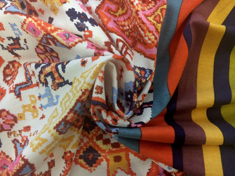 French Viscose Knit Multicolor Mediterranean Motifs1