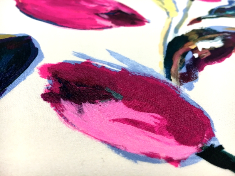 Printed Silk 4Ply Crepe with Magenta Tulips2