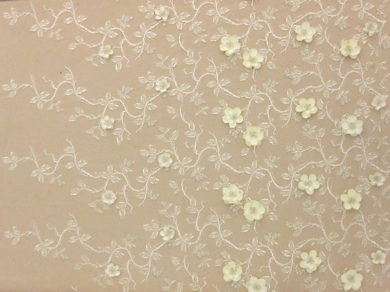 3D Flowers on Embroidered Tulle0