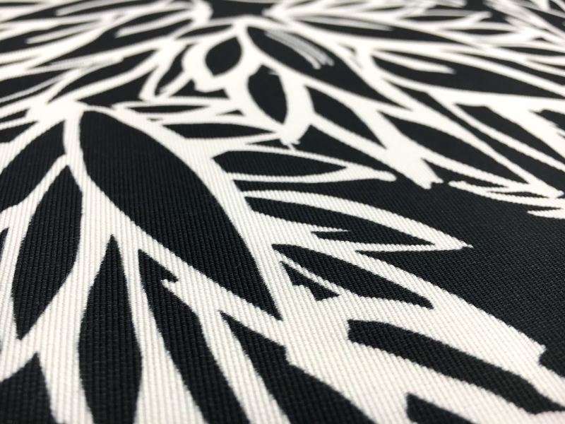 Printed Cotton Viscose Faille with Sketched Black and White Leaves2