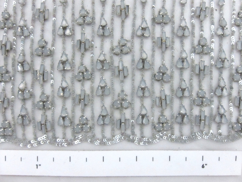 Rose Montee and Sequins Embroidered Tulle in Grey1