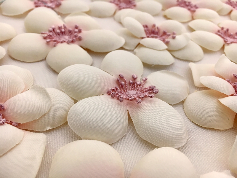 Blush Flowers Appliqued on Tulle with Lace Trim2