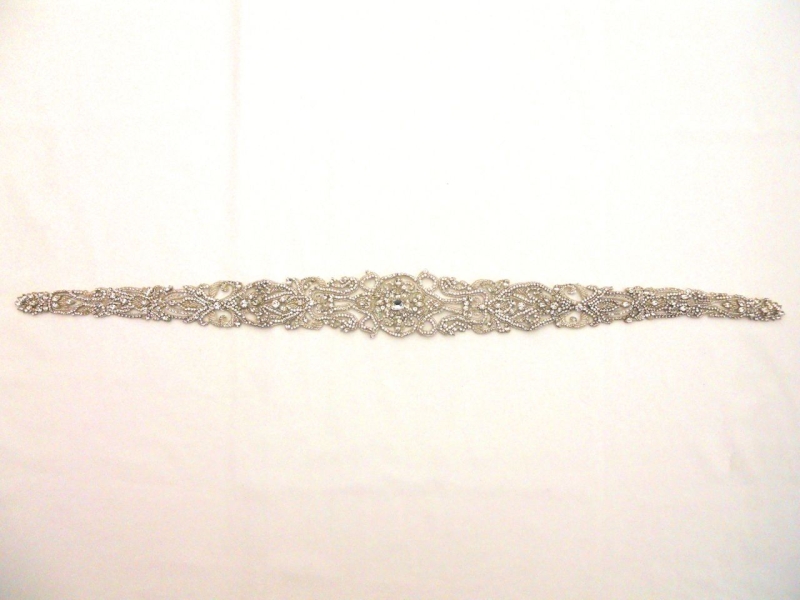 Jeanette Silver Crystal Beaded Tulle Belt0