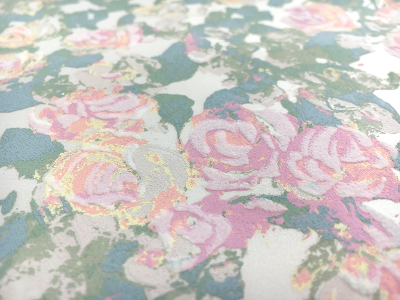 Pigment Printed Silk Satin with Impressionist Roses2