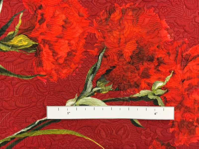 Designer Printed Cotton Viscose Brocade with Carnations1