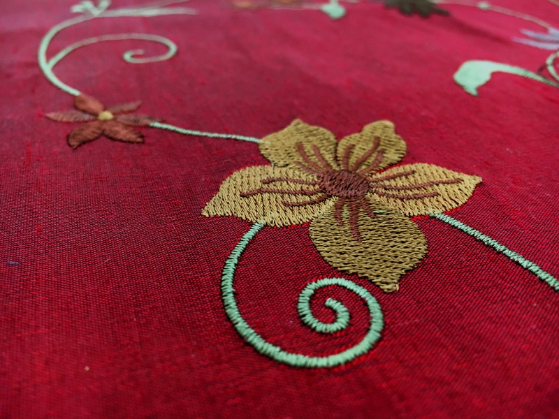 Iridescent Embroidered Silk Shantung with Flowers on Vines2