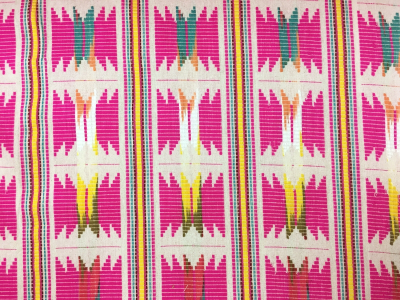 Cotton Native Stripe in Pink Yellow And Teal0