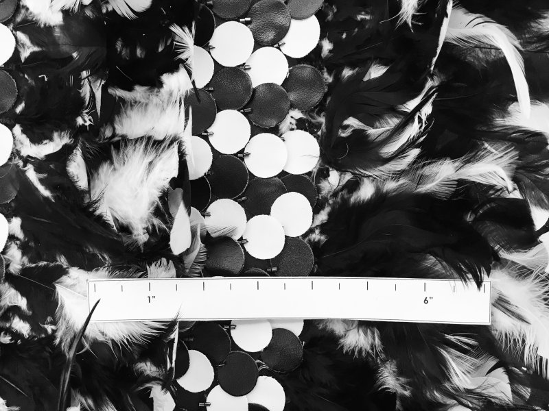 REDUCED Novelty Leather Sequins and Feathers on Silk Chiffon1