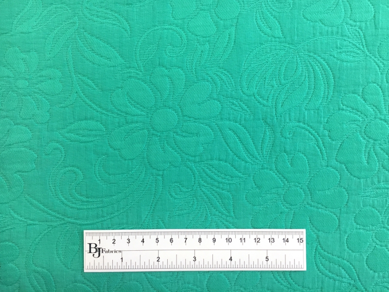 Italian Cotton Blend Floral Brocade in Emerald3