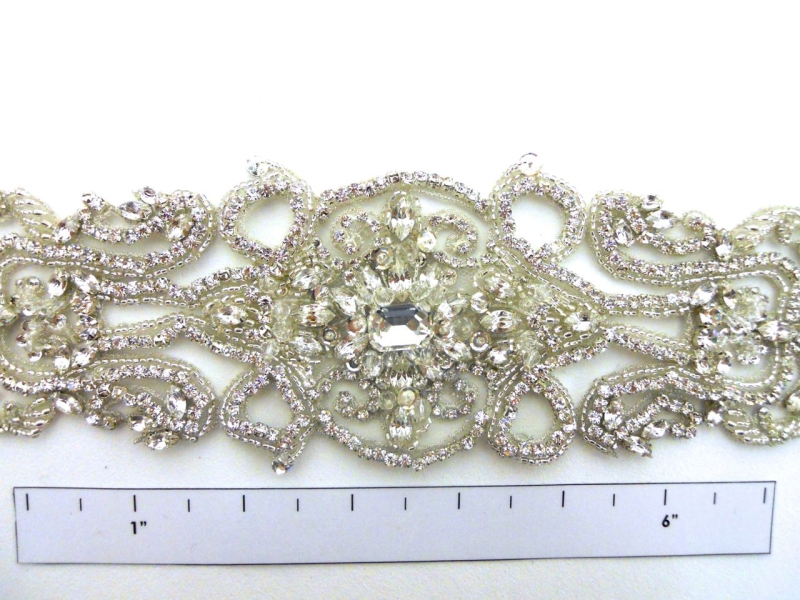 Jeanette Silver Crystal Beaded Tulle Belt1