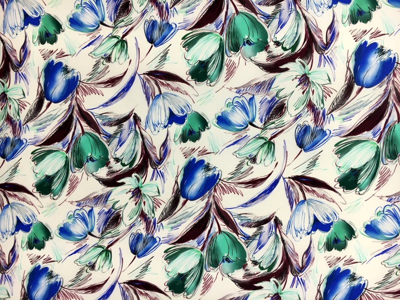 Printed Silk Gazar with Artistic Sketch Tulips0