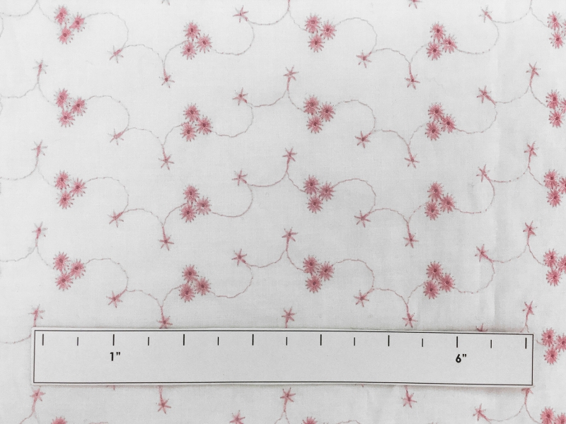 Cotton Eyelet with Embroidered Flowers in Pink1