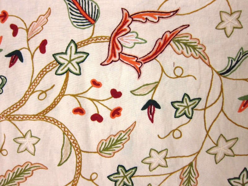 Floral Crewel Embroidery on Linen0