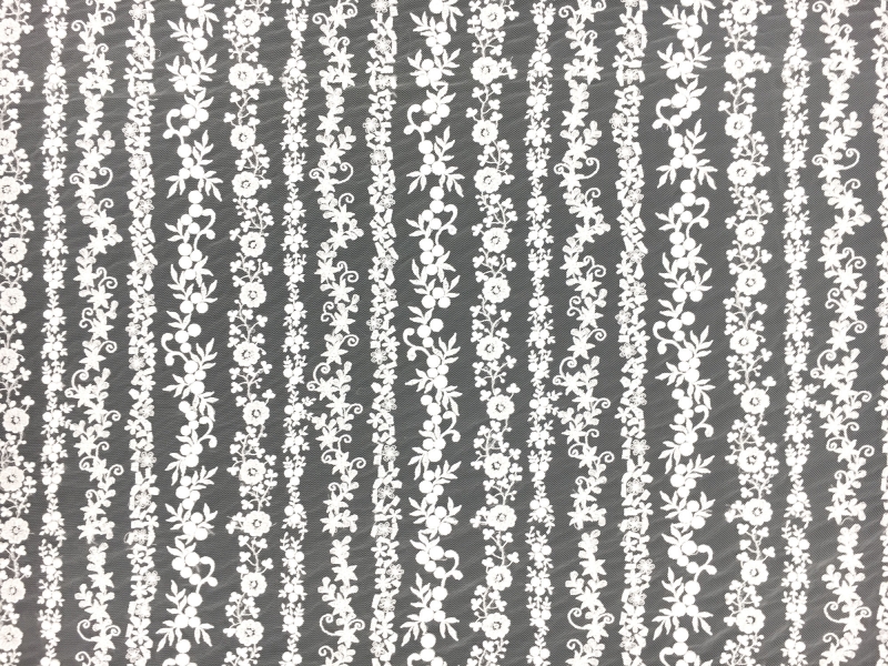 Beaded and Embroidered Tulle with Rows of Detailed Florals in White0