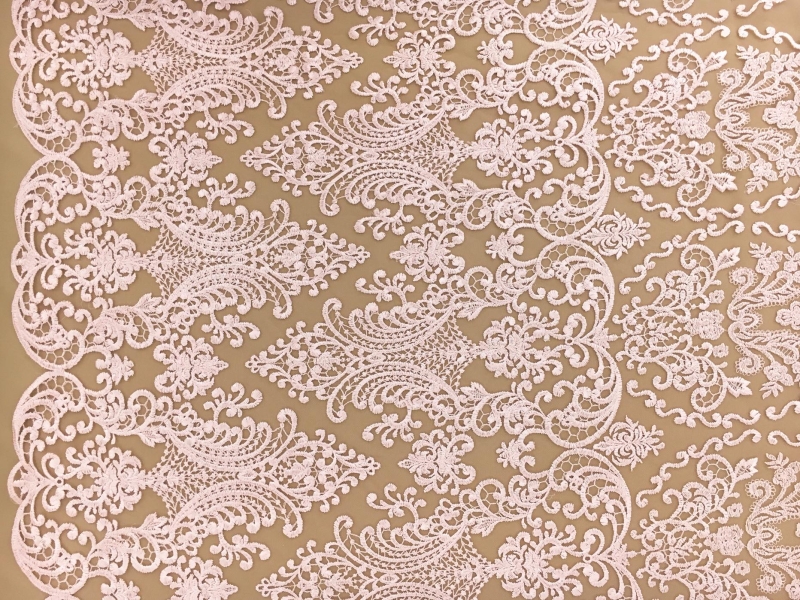 Baby Pink Embroidered Tulle with Intricate Designs0