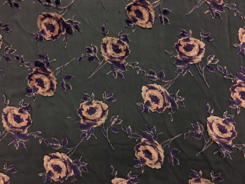 Silk Rayon Burnout Velvet With Floral Motif0