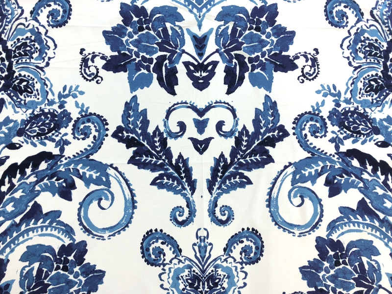 Cotton Canvas Floral Filigree Print in Indigo0