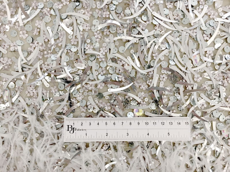 Novelty Sequined Tulle with Ostrich Feather Border1
