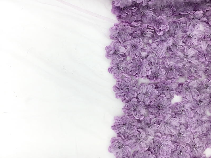 Beaded Appliqued Flowers and  Feathers on Tulle0