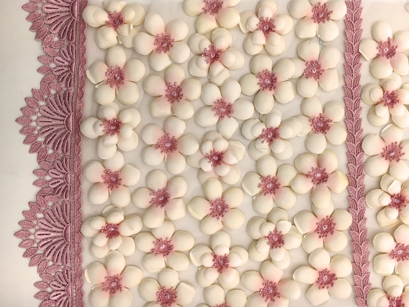 Blush Flowers Appliqued on Tulle with Lace Trim0