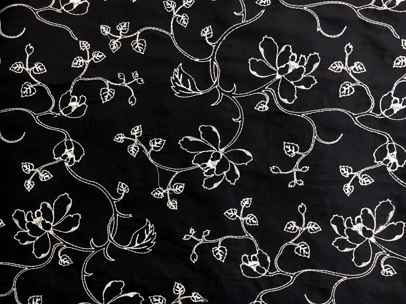 Silk Shantung with Embroidered Florals0